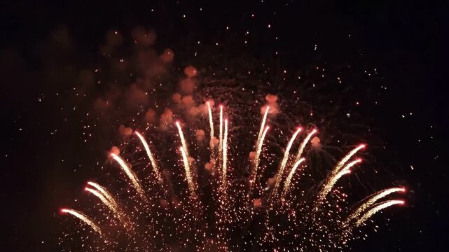 Spectacular Firework Display Celebrating Festive Light Shows over Night Sky