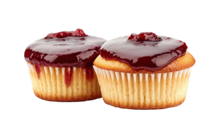 Two cupcakes with a red frosting on top