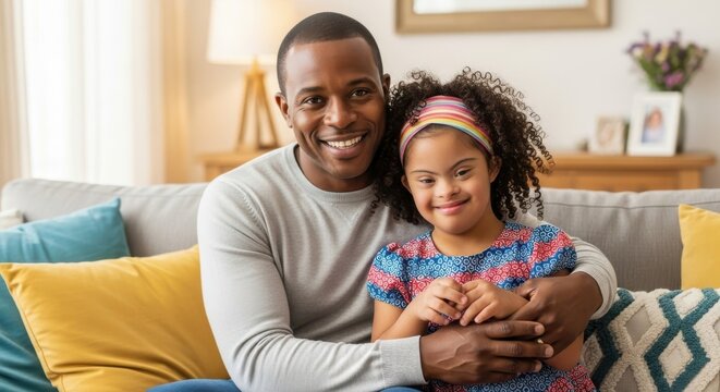 Father and daughter share a joyful moment at home.