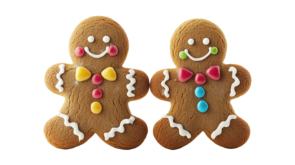 Two gingerbread men with bows on their necks