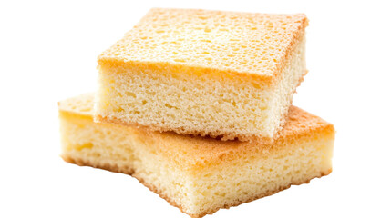 Two pieces of cake stacked on top of each other