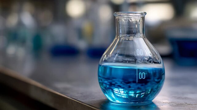 Blue liquid in glass flask