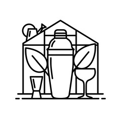 Bartender day shaker silhouette cobbler cap removed beside jigger vector illustration