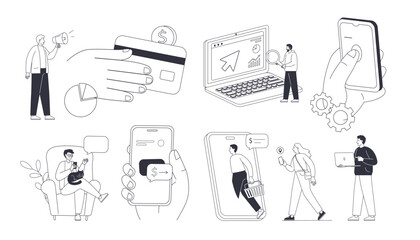 Modern outline minimalist style character design illustration set