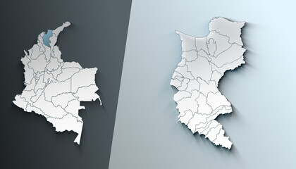 Obraz premium Minimalist 3D Map of Magdalena Colombia Department with District Borders