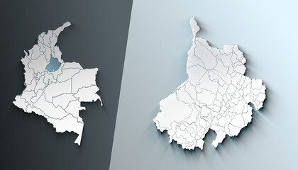 Fototapeta premium Minimalist 3D Map of Santander Colombia Department with District Borders