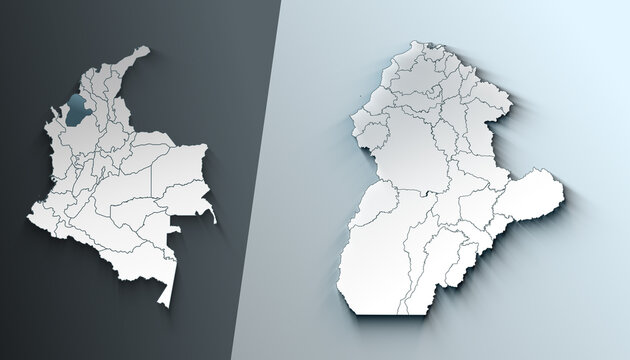Minimalist 3D Map of Cordoba Colombia Department with District Borders