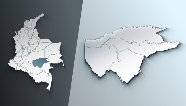 Minimalist 3D Map of Guaviare Colombia Department with District Borders