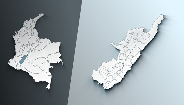 Minimalist 3D Map of Huila Colombia Department with District Borders