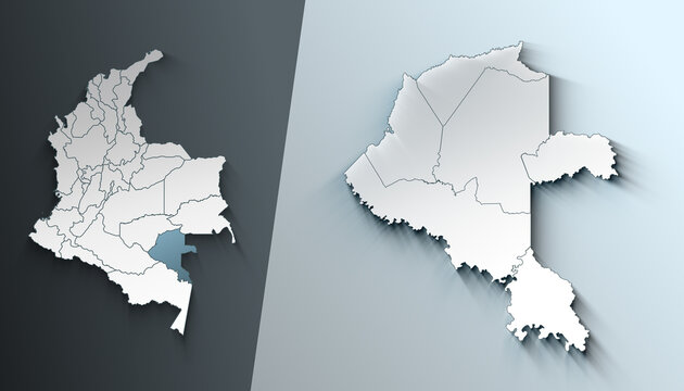 Minimalist 3D Map of Vaupes Colombia Department with District Borders
