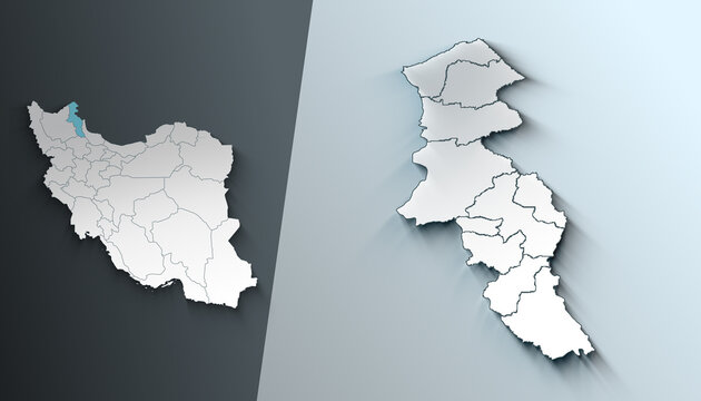 Minimalist 3D Map of Ardabil Iran Province with Borders