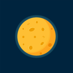 Flat Vector Moon Illustration with Craters on Dark Blue Space Background © Ali