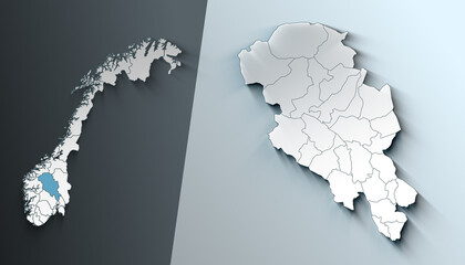 Minimalist 3D Map of Oppland Norway Region with Borders
