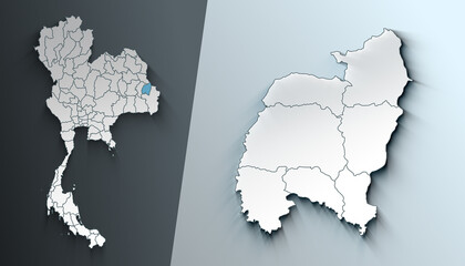 Minimalist 3D Map of Amnat Charoen Thailand Region with Borders