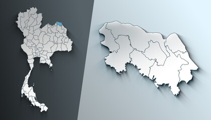Minimalist 3D Map of Bueng Kan Thailand Region with Borders