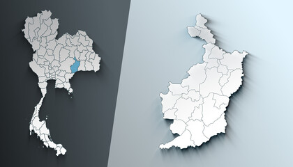 Minimalist 3D Map of Buriram Thailand Region with Borders