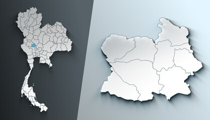 Minimalist 3D Map of Chai Nat Thailand Region with Borders