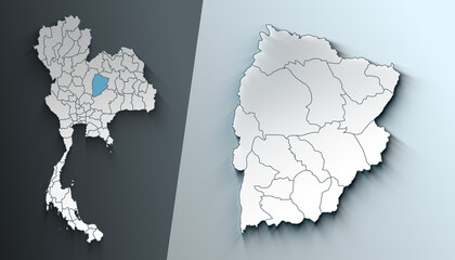 Minimalist 3D Map of Chaiyaphum Outlines Thailand Region with Borders