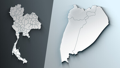 Minimalist 3D Map of Samut Songkhram Thailand Region with Borders