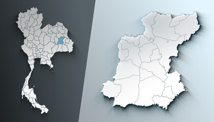 Minimalist 3D Map of Roi Et Thailand Region with Borders