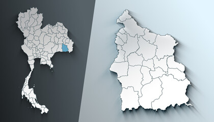 Minimalist 3D Map of Sisaket Thailand Region with Borders