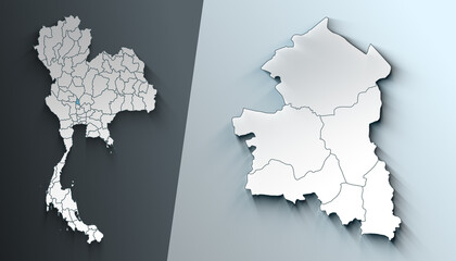 Minimalist 3D Map of Sing Buri Thailand Region with Borders