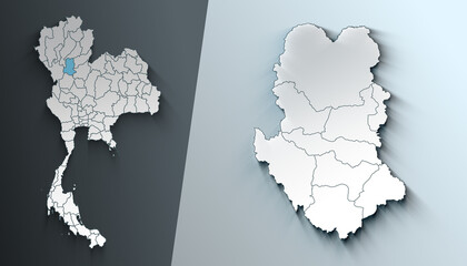 Minimalist 3D Map of Sukhothai Thailand Region with Borders