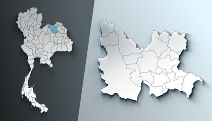 Minimalist 3D Map of Udon Thani Thailand Region with Borders