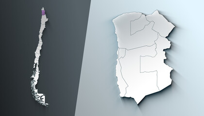 Minimalist 3D Map of Tarapaca Chile Region with Borders