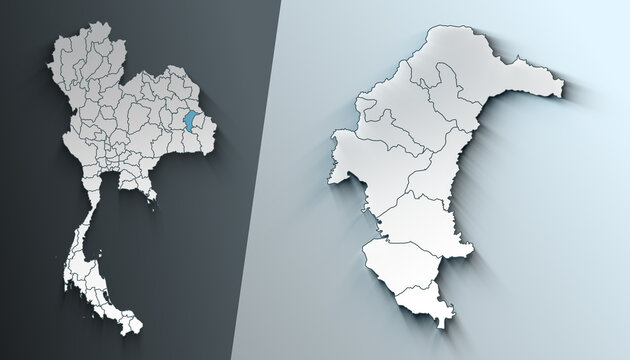 Minimalist 3D Map of Yasothon Thailand Region with Borders
