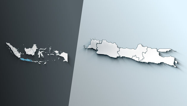 Minimalist 3D Map of Java Indonesia Region with Borders