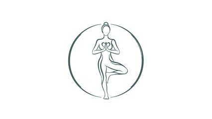 Balance in Tranquility: A silhouette of a woman in a serene yoga pose, within a delicate circular frame, symbolizes inner peace and harmony.