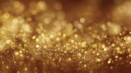 An abstract, golden bokeh background featuring numerous sparkling, luminous, round, and out-of-focus lights. They float