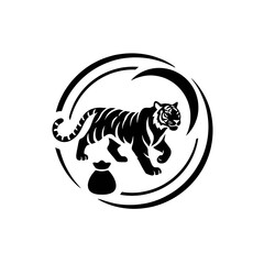 Lunar New Year zodiac tiger silhouette high angle simplified mid step one vector illustration