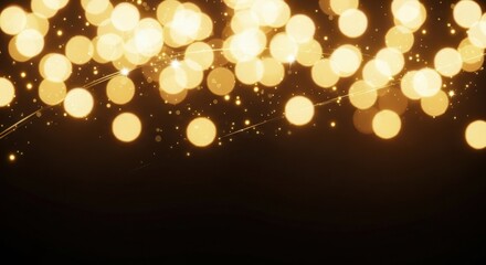 Golden bokeh lights shimmering on black background  