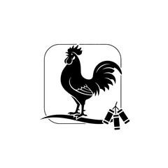 Lunar New Year zodiac rooster silhouette full body wide view reaching upward curiosity two vector illustration