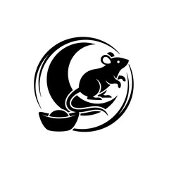 Lunar New Year zodiac rat silhouette top down flat view mid step one vector illustration
