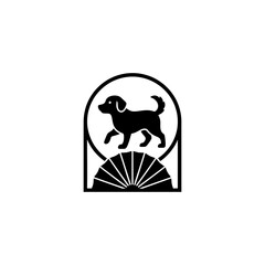 Lunar New Year zodiac dog silhouette high angle simplified mid step two vector illustration