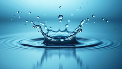 Water splash creating ripples on surface of blue liquid  