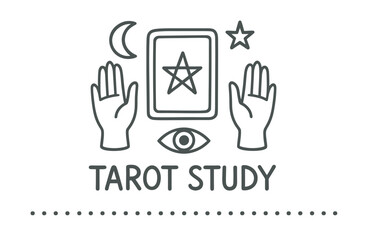 Fototapeta premium Tarot study symbol with hands, star card, moon, and eye icon