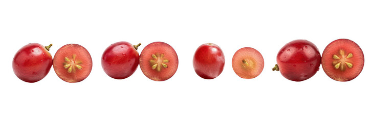 Set of Four Fresh Cranberries in Natural Arrangement, Isolated on Transparent Background, Oil Paint