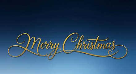 Golden lettering "Merry Christmas" against a gradient blue background, symbolizing festive joy and holiday greetings for celebration and winter season