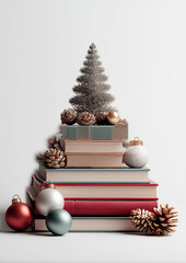 Christmas tree with the books and ornaments