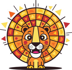 Vibrant cartoon lion illustration with colorful mane