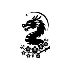 Lunar New Year dragon silhouette side profile close coiling curve mystical moonlit atmosphere design one vector illustration