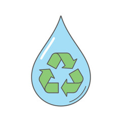 Eco friendly water droplet with recycling symbol