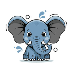 Naklejka premium Adorable blue cartoon elephant with playful expression