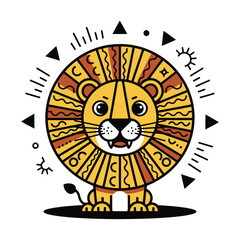Stylized lion illustration with vibrant mane and playful expression