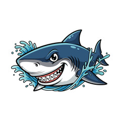 Cartoon shark with sharp teeth jumping out of water