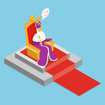 3D Isometric Flat Vector Illustration of King On Throne, Joyful Monarch Man